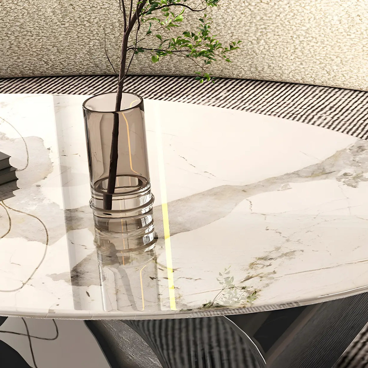Oval Scratch Resistant Stone Coffee Table with Shelf Image - 6