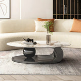 Oval Scratch Resistant Stone Coffee Table with Shelf Image - 8