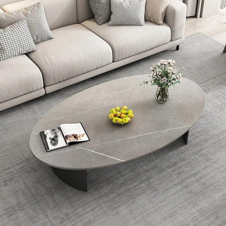 Oval Scratch Resistant Stone Top Iron Base Coffee Table Image - 5