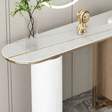 Oval Stone Gold Double Pedestal Tall Console Table Image - 10