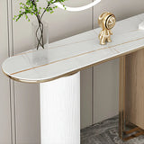 Oval Stone Gold Double Pedestal Tall Console Table Image - 10