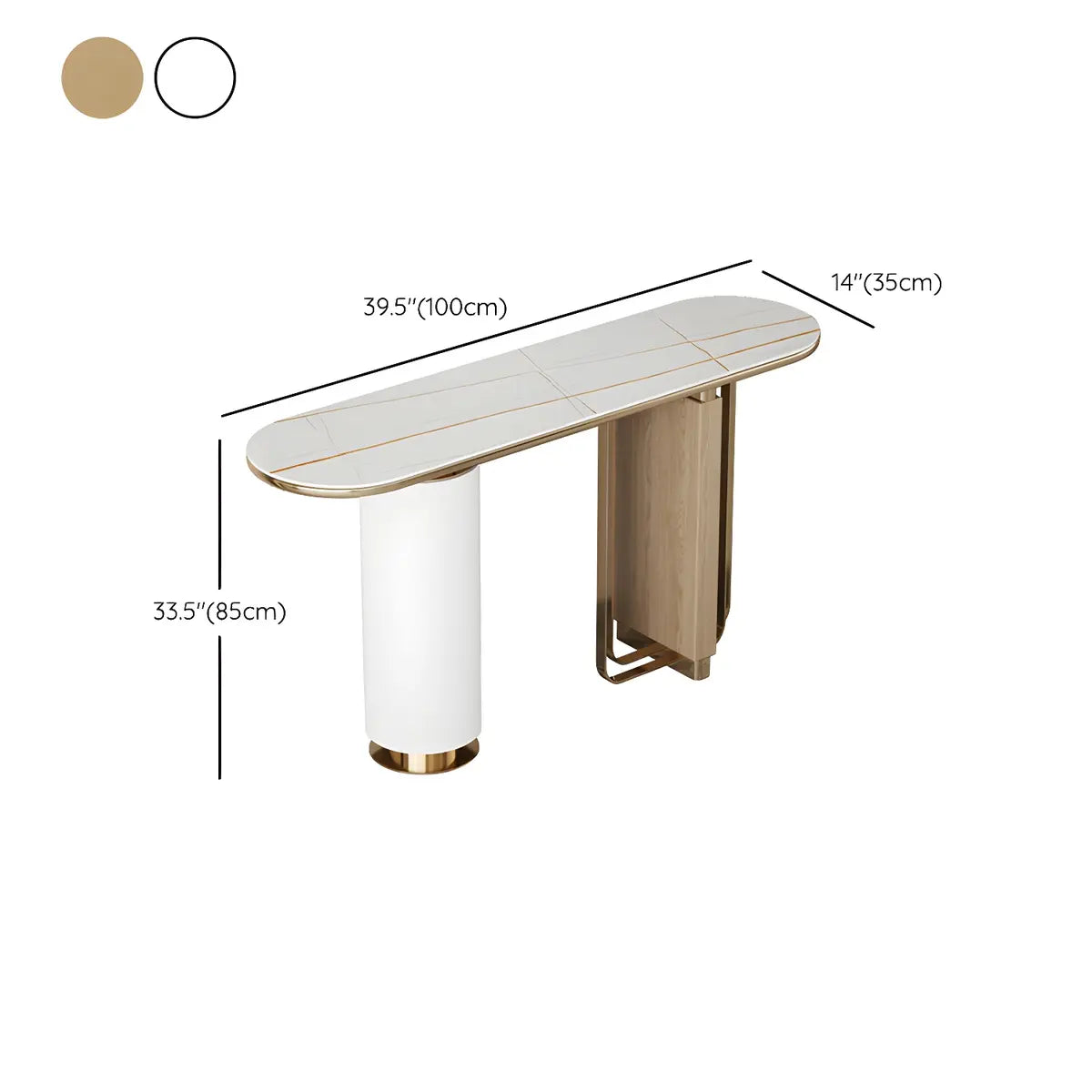 Oval Stone Gold Double Pedestal Tall Console Table 