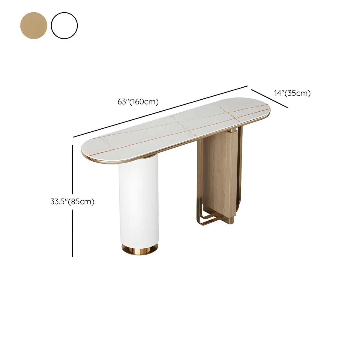 Oval Stone Gold Double Pedestal Tall Console Table Image - 16