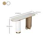 Oval Stone Gold Double Pedestal Tall Console Table Image - 16