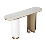 Oval Stone Gold Double Pedestal Tall Console Table Image - 3