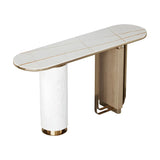 Oval Stone Gold Double Pedestal Tall Console Table Image - 3