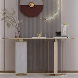 Oval Stone Gold Double Pedestal Tall Console Table Image - 4