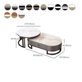 Oval Stone Top Steel Base Storage Nesting Coffee Tables #size