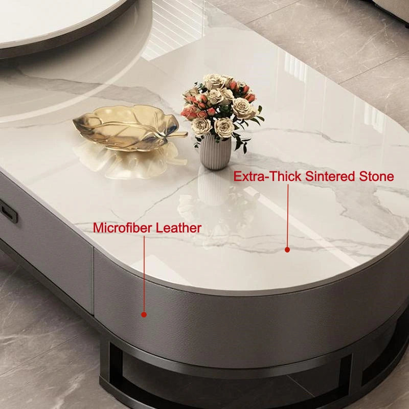 Oval Stone Top Steel Base Storage Nesting Coffee Tables Image - 26