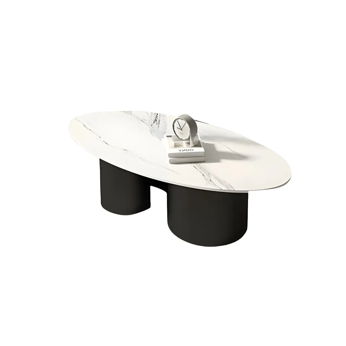 Oval Top Abstract Metal Base Low Height Coffee Table Image - 5