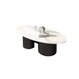 Oval Top Abstract Metal Base Low Height Coffee Table Image - 5