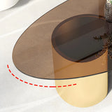 Oval Top Abstract Metal Base Low Height Coffee Table Image - 8