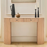 Oval Top Sled Base Wooden Beige Console Table with Drawers Image - 1