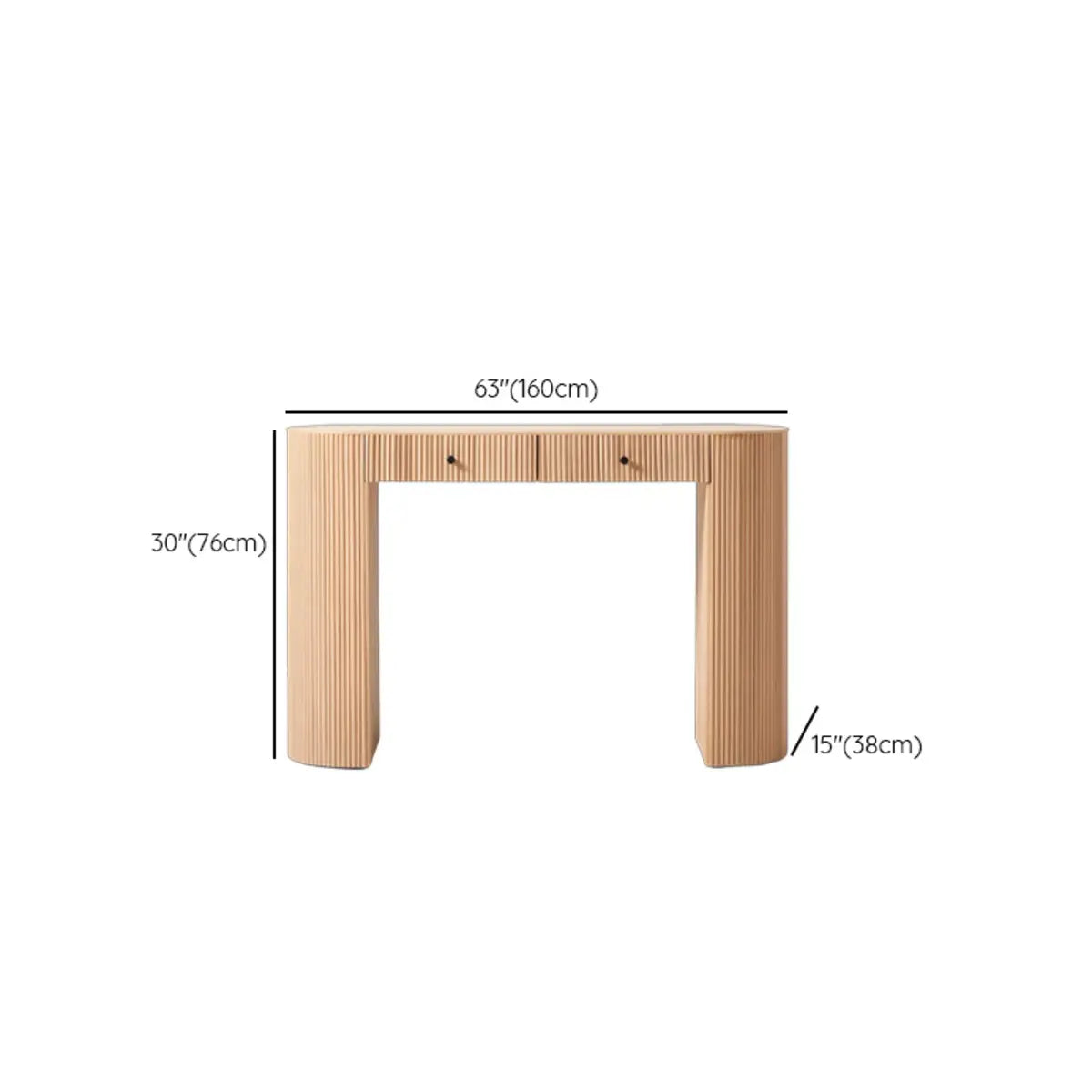 Oval Top Sled Base Wooden Beige Console Table with Drawers 