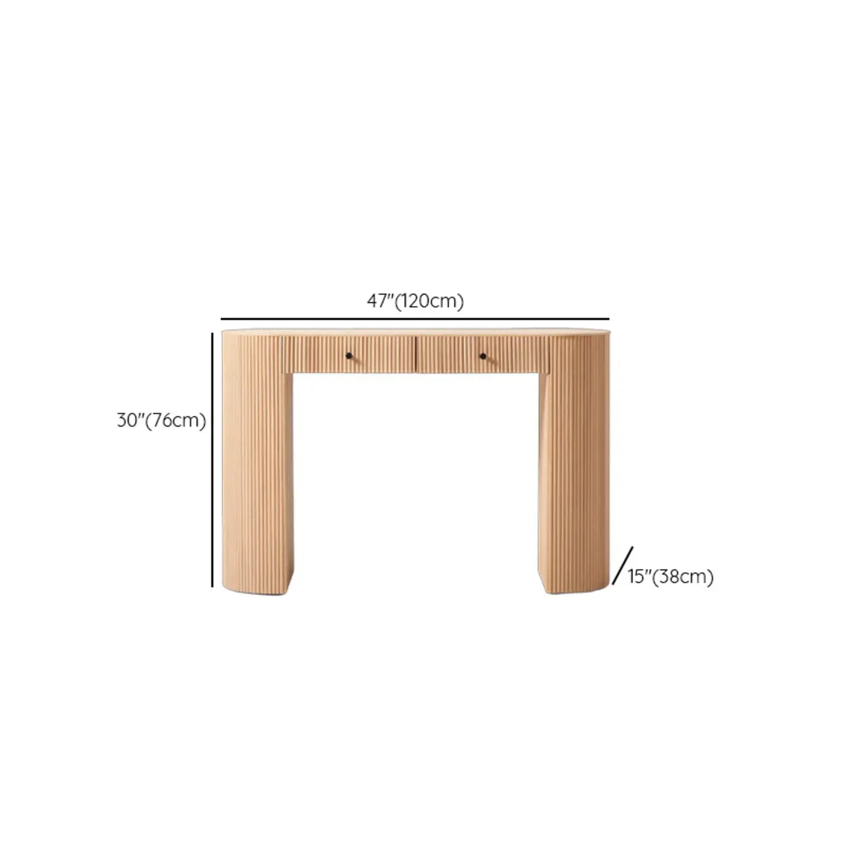 Oval Top Sled Base Wooden Beige Console Table with Drawers Image - 12