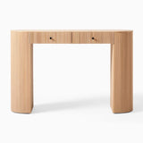 Oval Top Sled Base Wooden Beige Console Table with Drawers Image - 2