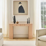 Oval Top Sled Base Wooden Beige Console Table with Drawers Image - 3