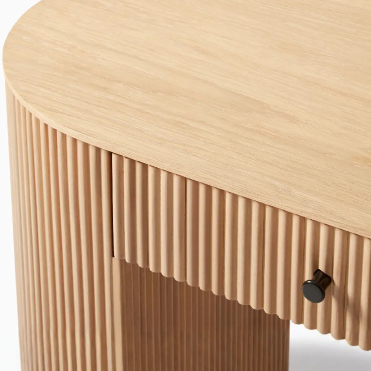 Oval Top Sled Base Wooden Beige Console Table with Drawers Image - 5
