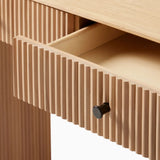 Oval Top Sled Base Wooden Beige Console Table with Drawers Image - 7
