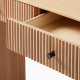 Oval Top Sled Base Wooden Beige Console Table with Drawers Image - 7