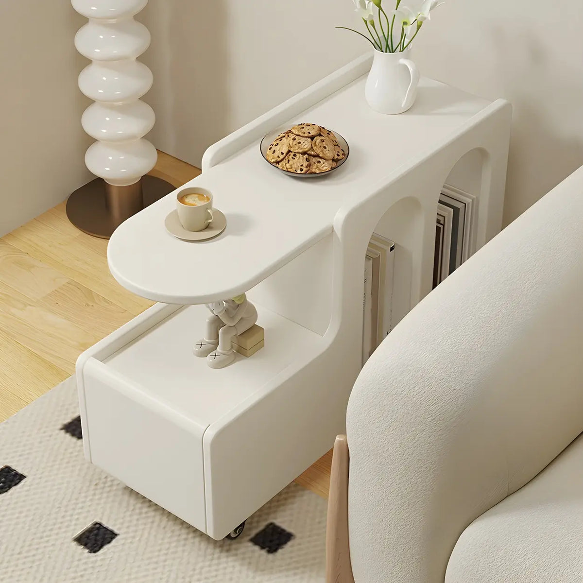 Oval White Wood Mobile Storage End Table with Drawers – Homebaa