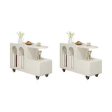 Oval White Wood Mobile Storage End Table with Drawers Image - 3