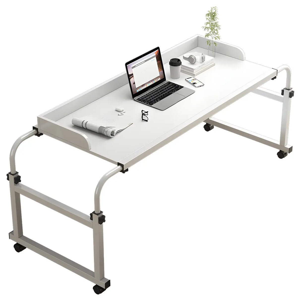 Over-Bed Adjustable Wood Writing Desk with Wheels Image - 10