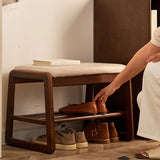 Padded Entryway Bench with Double Shoe Storage Shelf Image - 16