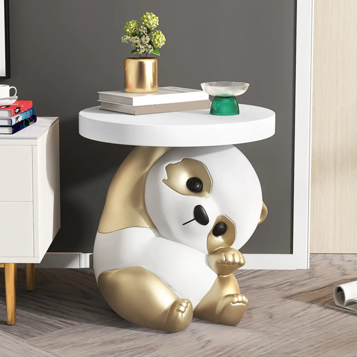 Panda-Shaped Resin Tip Resistant Kids Nightstand Table Image - 3