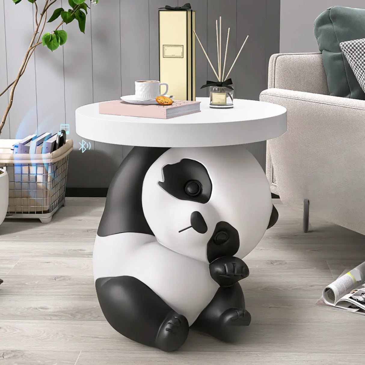Panda-Shaped Resin Tip Resistant Kids Nightstand Table Image - 5