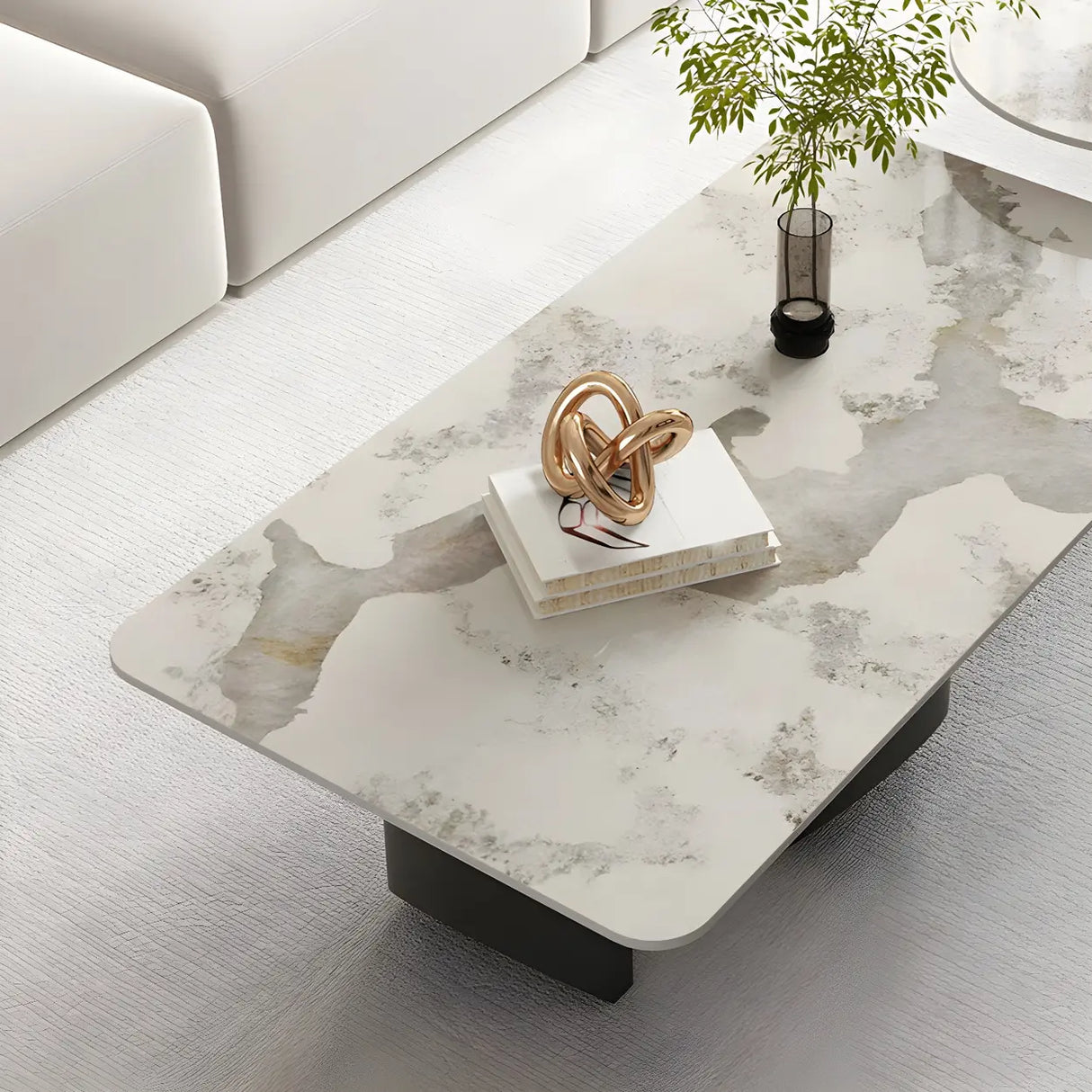 Pandora Gold Stone Top Black Metal Base Coffee Table Image - 12