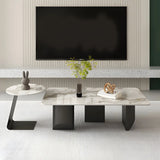 Pandora Gold Stone Top Black Metal Base Coffee Table Image - 4