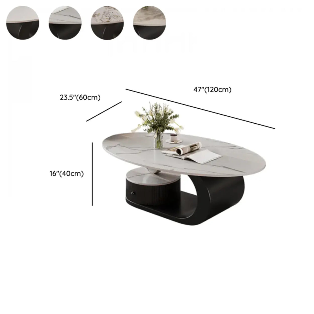 Pandora Stone Oval Abstract Base Nesting Coffee Table 