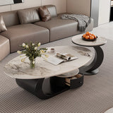 Pandora Stone Oval Abstract Base Nesting Coffee Table Image - 1