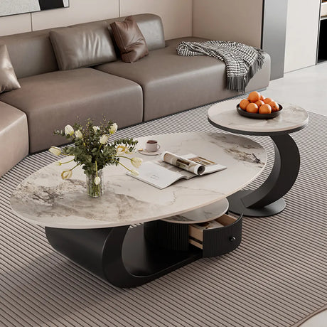 Pandora Stone Oval Abstract Base Nesting Coffee Table Image - 1