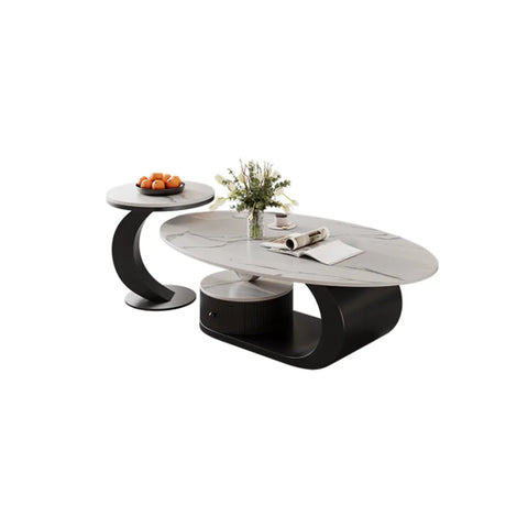 Pandora Stone Oval Abstract Base Nesting Coffee Table Image - 2