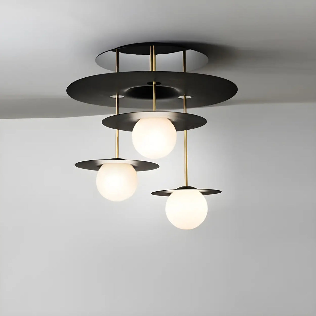 Pantry Black Disc Globe Semi-Flush Mount Light 3-Head Image - 1