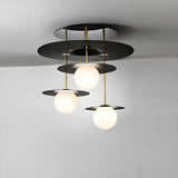 Pantry Black Disc Globe Semi-Flush Mount Light 3-Head Image - 1