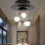 Pantry Black Disc Globe Semi-Flush Mount Light 3-Head Image - 2