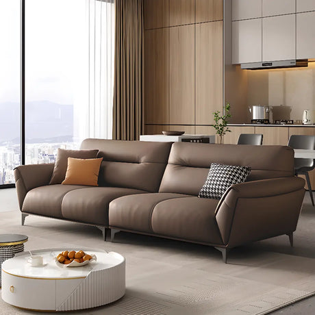 Parlor Brown Waterproof Leather Upholstered Back Sofa Image - 1