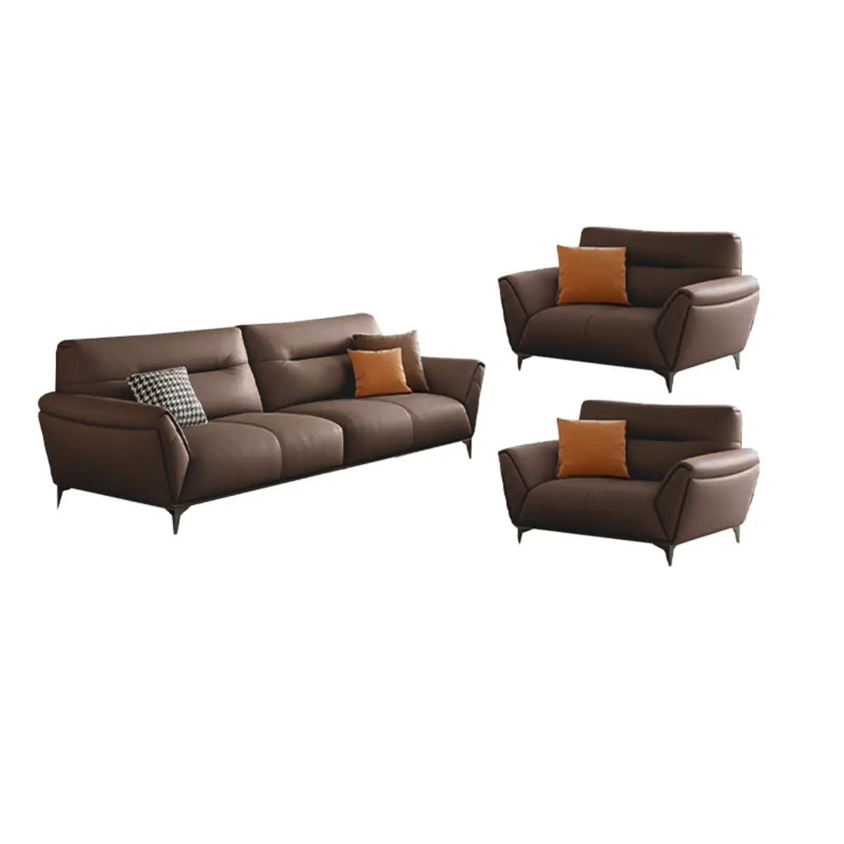 Parlor Brown Waterproof Leather Upholstered Back Sofa Image - 12