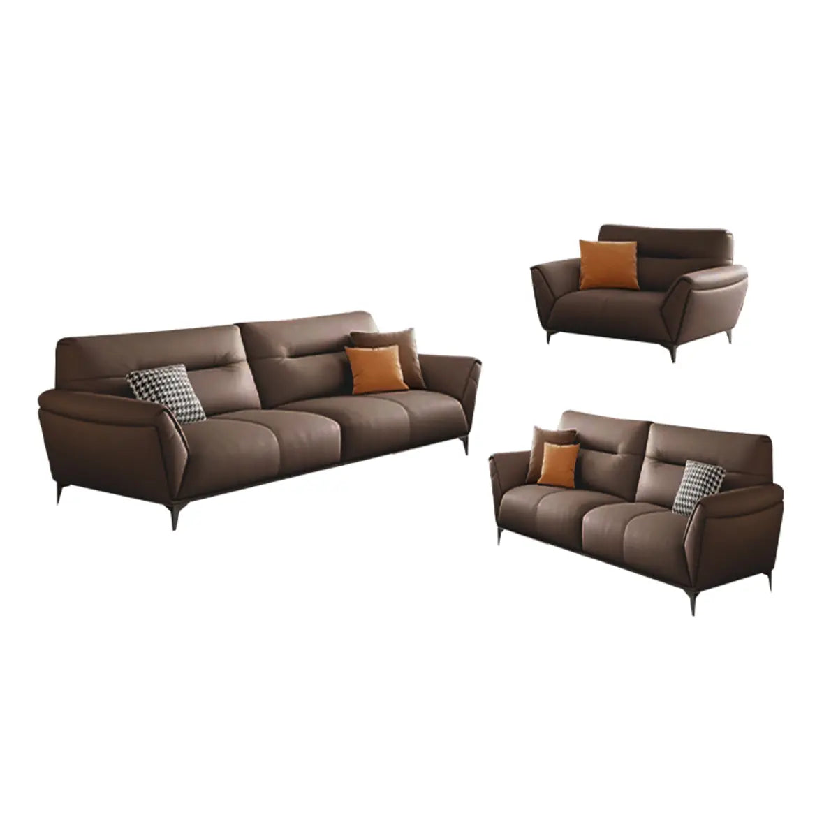 Parlor Brown Waterproof Leather Upholstered Back Sofa Image - 13