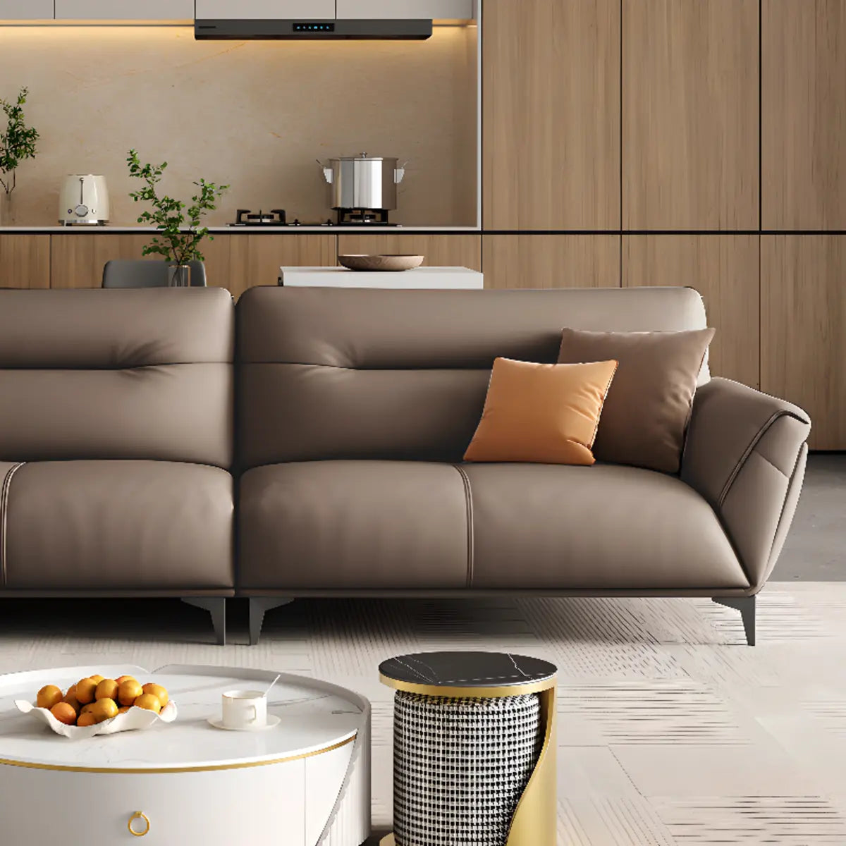 Parlor Brown Waterproof Leather Upholstered Back Sofa Image - 14