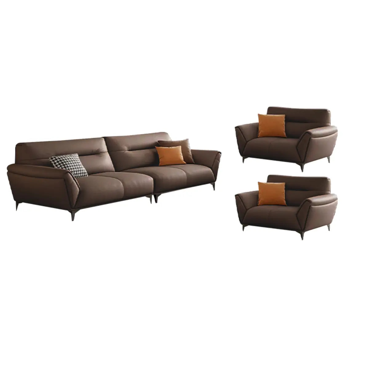 Parlor Brown Waterproof Leather Upholstered Back Sofa Image - 17