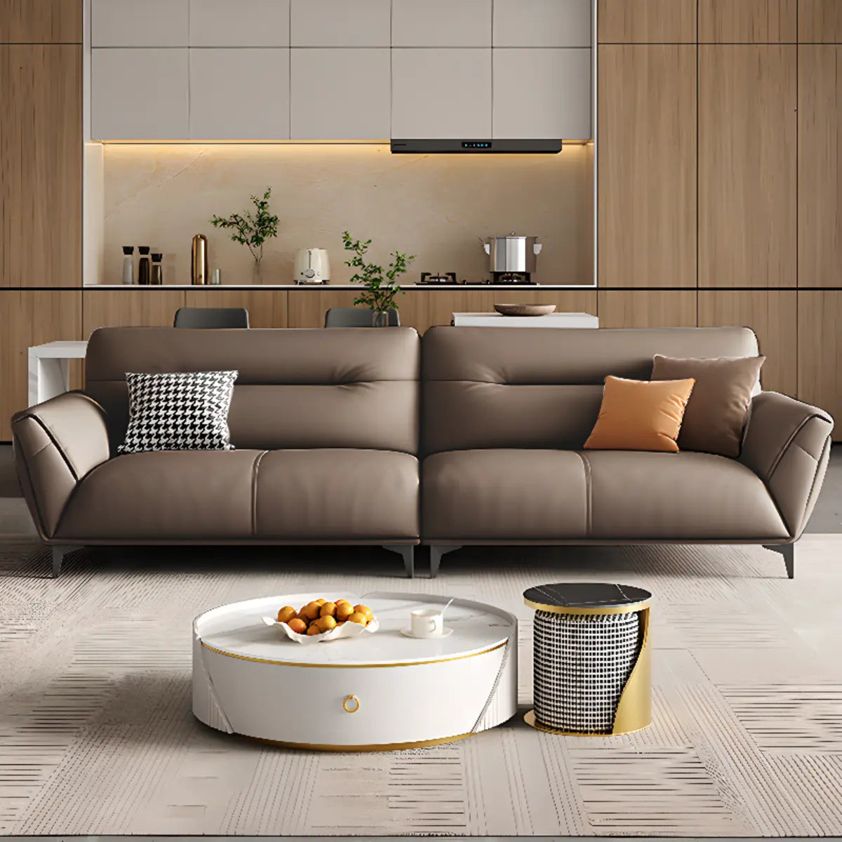 Parlor Brown Waterproof Leather Upholstered Back Sofa Image - 4