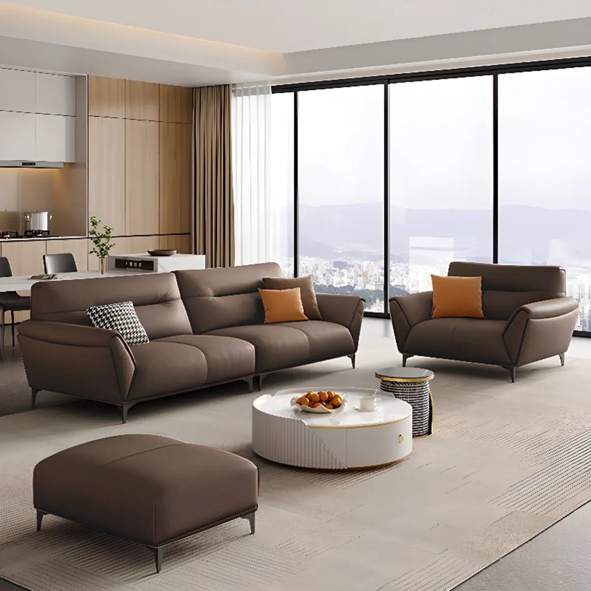 Parlor Brown Waterproof Leather Upholstered Back Sofa Image - 6