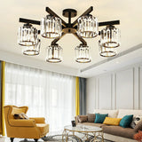 Parlor Crystal Cylinder Semi-Flush Mount Light 8-Light Image - 1
