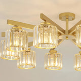 Parlor Crystal Cylinder Semi-Flush Mount Light 8-Light Image - 17