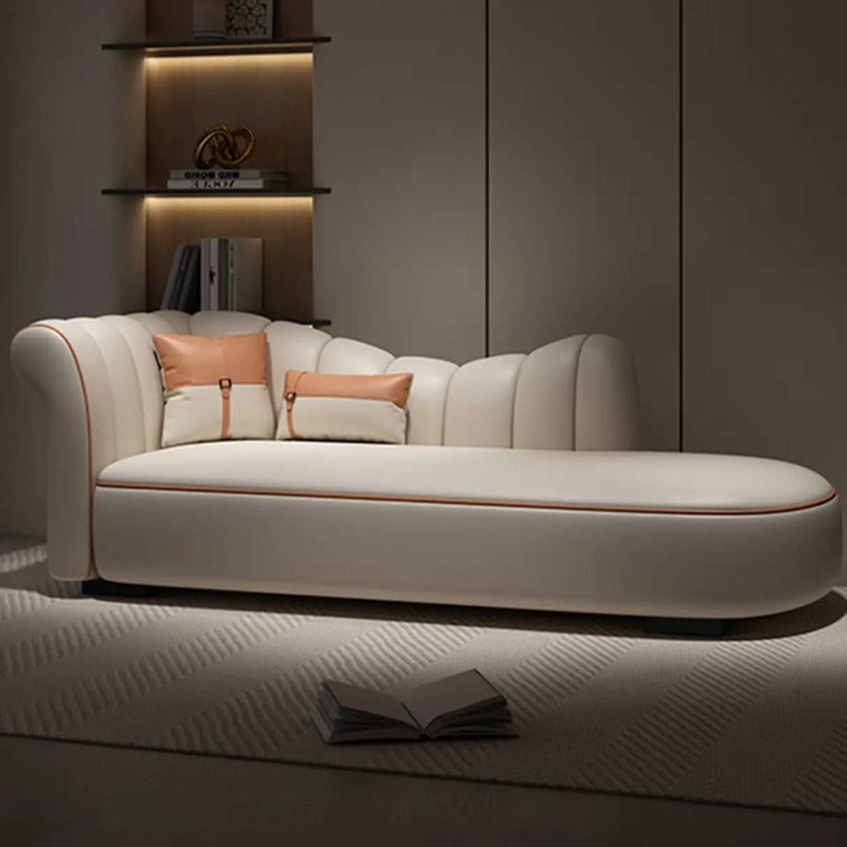 Parlor Functional Beige Leather Large Left-Arm Chaise Image - 1