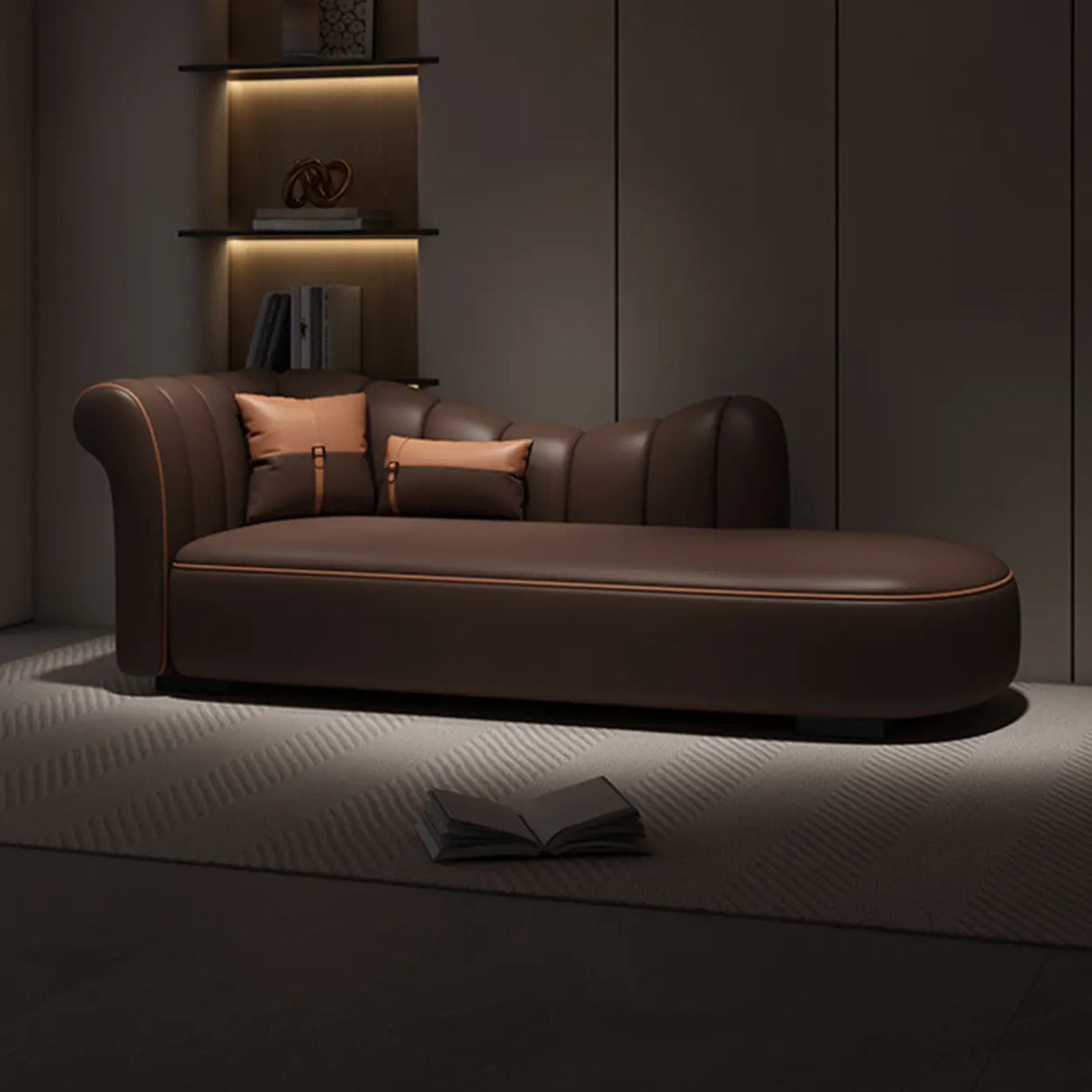 Parlor Functional Beige Leather Large Left-Arm Chaise Image - 2